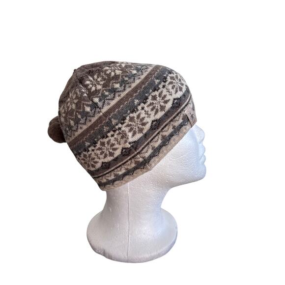 Smartwool 100% Merino Wool Fair isle Pattern Beanie Hat Beige Cream Gray - Picture 1 of 9